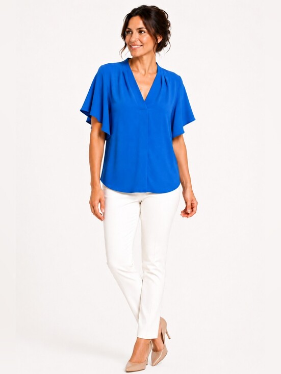 Calvin Klein Tops - Calvin Klein Blue Flutter Sleeve Blouse Women’s Large Draped Career Office Top